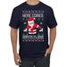 Here Comes Santa Floss Funny Dance Moves Ugly Christmas Sweater Men's Graphic T-Shirt, Navy, 5XL