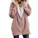 Women's Hooded woolen Fluffy Fleece Cardigan Long Sleeve Sweater Pocket Coat Jacket