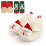 Baby First Walk Shoes Girl Boy Soft Anti-slip Shoes Christmas Deer Santa Claus Cute Baby Shoes+2 Headbandsâ€‹ Or 2 Socks Suit
