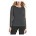 DKNY Womens Black Lace Polka Dot Long Sleeve Jewel Neck T-Shirt Evening Top Size L