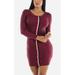 Womens Juniors Long Sleeve Dress - Bodycon Burgundy Dress - Sweater Mini Dress 40741P