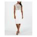 VINCE CAMUTO Womens White Sequined Sleeveless Illusion Neckline Below The Knee Sheath Formal Dress Size 4