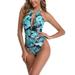 S-2XL Sexy Women Floral Print V-Neck Swimwear Halter Tummy Control Ladies Swimsuit Beachwear Padded Swiming Bathing Suit Top+ Swim Briefs Bikini Set Tankini Set