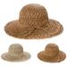 AYYUFE Women Foldable Crochet Knit Straw Hat Large Brim Sun Protection Sunhat Beach Cap
