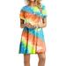 Avamo Women Casual Loose Swing Dress Beach Boho Short Sleeve Formal Dress Summer Ladies Fashion Gradient Rainbow Tunic Blouse Beachwear Flower Dress