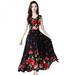 Wisremt Summer Casual Floral Women Dress Summer V Collar Sleeveless Ladies Summer Print Floral Dress Beach Floral Casual Long Dress Black L