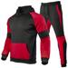 2 Pcs Men Color Block Outfits, Autumn and Winter Long Sleeve Front Pocket Hoodie + Drawstring Trousers