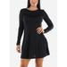 Womens Juniors Ruffle Round Neck Dress - Loose Sleeve Mini Dress - Plain Black Mini Dress 50056N