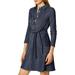 Allegra K Women's Half Placket Long Sleeve Shirt Dress with Belt