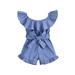 Calsunbaby Little Girls Summer Romper Solid Color Flounce Boat Neck Bandage High Waist Bodysuit