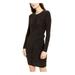 MICHAEL KORS Womens Black Embellished Long Sleeve Jewel Neck Short Body Con Cocktail Dress Size P
