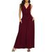 Women's Summer Sundress Plain Maxi Dress Casual V-Neck Sleeveless Party Cocktail Dresses With Pockets