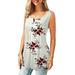 Women Beach Top Ladies V-neck Floral Printed Flowy Tee Shirt Lady Sleeveless Buttons Tunic Blouse