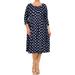 Women's Plus Size A-line Round Neck 3/4 Sleeves Polka Dot Maxi Dress Made in USA