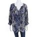 Pre-ownedShoshanna Womens Long Sleeve V-Neck Printed Silk Blouse Top White Blue Size 6