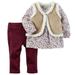 Carters Infant Girls Baby Outfit Tan Sherpa Vest Floral Shirt & Burgungy Pants