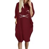 Women Plus Size Loose Midi Shirt Dress Crew Neck Long Sleeve Casual Long Tops Jumper Dress