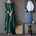 Women Crewneck 3/4 Batwing Sleeve Baggy Maxi Long Shirt Dress Casual Party Kaftan Solid Robe Vestido Plus Size 5XL