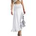 Doublju Women's Flowy Ruffle Asymmetrical Maxi Skirt (Plus Size Available)