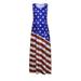 QunButy American Flag Maxi Dress Women July 4th Short Sleeve Patriotic Independence V Neck Tank Long Dresses