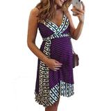 Pregnant Womens Wrap Belt Mini Dress V Neck Ladies Short Sleeve Maternity Dress Kaftan Casual Long Dress Paisley Flowing Party Sundress Holiday Long Sundress for Ladies