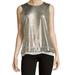 Calvin Klein NEW Gold Women Medium PM Petite Metallic Chiffon-Hem Blouse