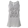 Women's Funny Tank Top "I Work Hard So My Cat Can Live A Better Life" Shirts Large, Gray
