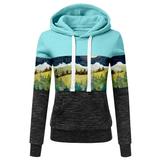 Women Ladies Winter Fleece Hooded Sweatshirt Tops Colorblock Long Sleeve Fleece Shirts Hoodie Pullover Jumper with Pocket Plus Size