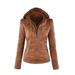 Cross-border explosion models European and American long-sleeved ladies leather jackets pu leather women's short coat women's jacket brown XL