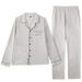 MintLimit Men Winter Robe Long Sweet Top+ Long Pants Sleepwear Lapel Cotton Pajamas Suits Gray S
