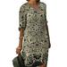 Womens Summer V-Neck Half Sleeve Floral Print Sundress Casual Loose Sundress