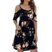 DYMADE Women's Sexy Spaghetti Strap Cold Shouder Short Sleeve Floral Blouse Mini Dress with Pockets