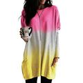 Autumn Winter Tunic Shirts Tie-Dye T Shirt Dresses Short Dress Long Sleeve Casual Loose Pullover Tee Shirts Fashion Round Neck Blouse T Shirt Tops