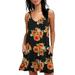 Women Summer T Shirts Dress With Pockets V Neck Beach Dress Boho Floral Printed Loose Tunic Short Mini Dress Sunflower XXL