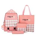Chinatera 4pcs/Set Student Canvas Backpack Daisy Plaid Shoulder Bag Mochila (Pink)