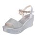 MIARHB Women Princess Fashion Crystal Wedge Flatform Buckle Strap Beach Slippers Shoes