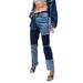 Yinyinxull Women Patchwork Color Blocking Jeans High Waist Ripped Denim Pants Baggy Jeans