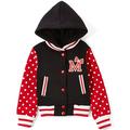 Girl's Fleece "M" Mouse Polka Dot Sleeve Varsity Polyester Hood Ribbed Casual Jacket