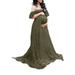 Avamo Maternity Long Dress Ruffles Sleeve Lace Off Shoulder Stretchy Trailing Maxi Photography Dress Navy Green L(US 10-12)