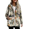 DaciyeFlower Women Hooded Coat Long Sleeve Fleece Loose Jacket (Orange 3XL)