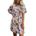 UKAP Women Short Sleeve Short Dress Casual Mini Dress Bohemia Floral Printed Beach Sundress Vintage Babydoll Dress