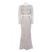 Adrianna Papell Crew Neck Long Sleeve Illusion Embellished Keyhole Zipper Back Lace Dress-ICY LILAC