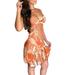Lumento Women Spaghetti Straps Swing Sundress Floral Printed Ruffle Hem Bareback Cami Dress Orange XL