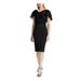 RALPH LAUREN Womens Black Embroidered Petal Sleeve Jewel Neck Knee Length Sheath Cocktail Dress Size 2P