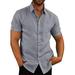 CVLIFE Mens Short Sleeve Linen Shirt Solid Color Casual Loose Lapel Button Down Dress Shirt for Summer