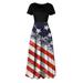 QunButy American Flag Dress Women July 4th Patriotic Short Sleeve Stripe Casual Dress Independence Long Dresses