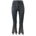 A2Y Women's Rhinestone Cropped Wide Leg High Rise Denim Jean Dark Wash S