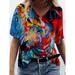 New Women's Animals Painting Print Blouse Print T Shirt V Neck Tunic Short Sleeve Top Casual Loose Fitness Top