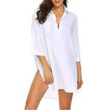 Beach Dress Shirt Cover-ups Swimwear Women White Beach Tunics Plus Size Cover Ups Bikini Cover up Sarong Swimsuit Cover upS