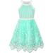 Girls Dress Turquoise Butterfly Embroidered Halter Dress Party 8